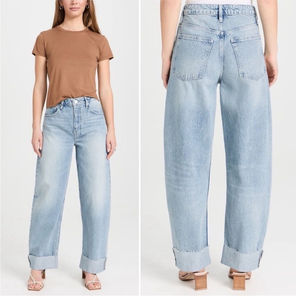 FRAME Long Barrel Leg jeans in “Rhode” light wash